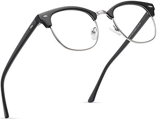 Blue Light Blocking Glasses Vintage Half A1-matte Black Silver Frame Clear
