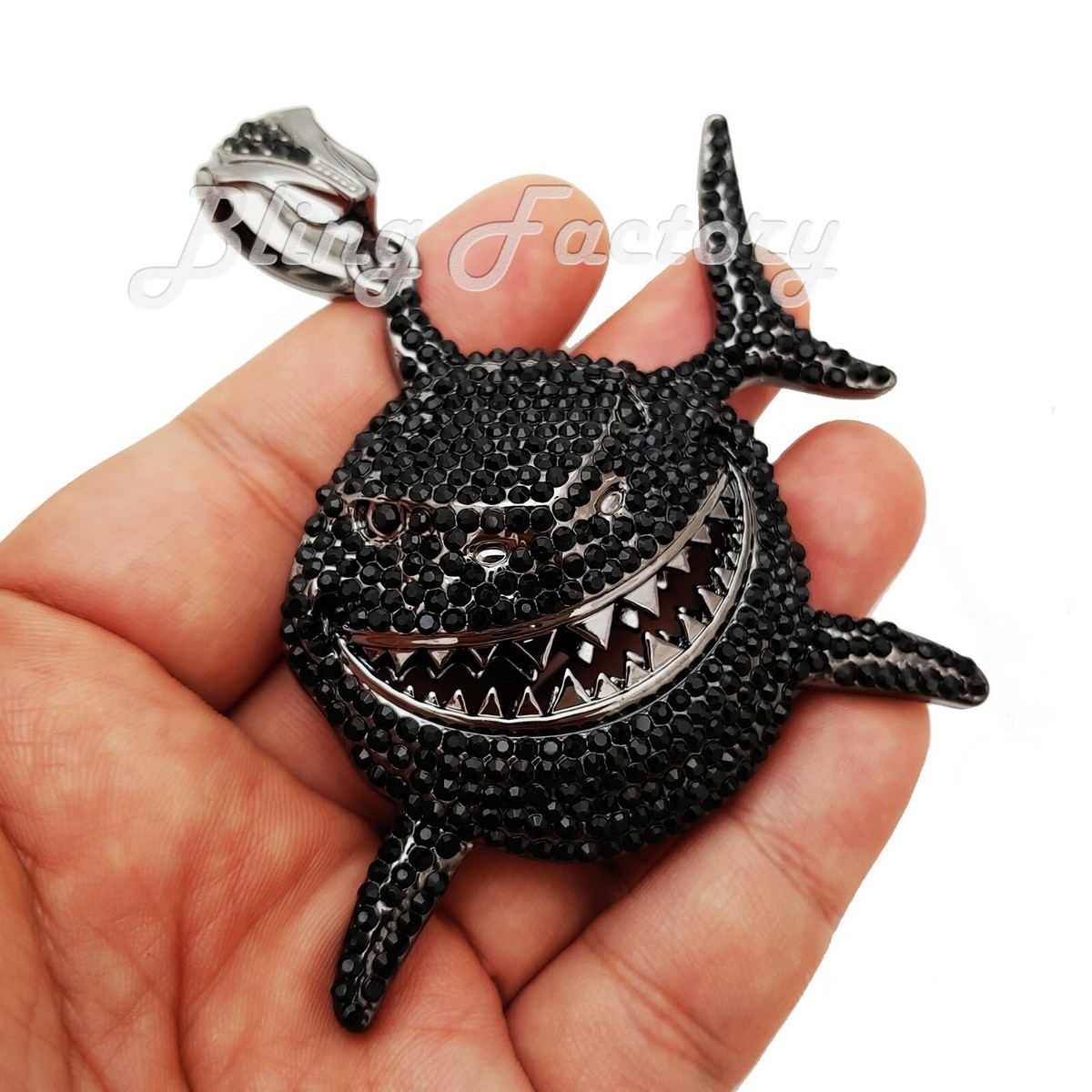 Iced 6ix9ine Rapper's Large Shark Bling Lab Diamond Hip Hop Style