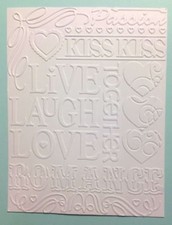 EMBOSSING CARD FRONTS SET OF 4 "LIVE LIFE LAUGH" SHEETS WHITE CARDSTOCK