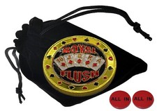 Texas Hold'em Poker Card Guard "Royal Flush" + All-In Buttons Lammers w/Pouch