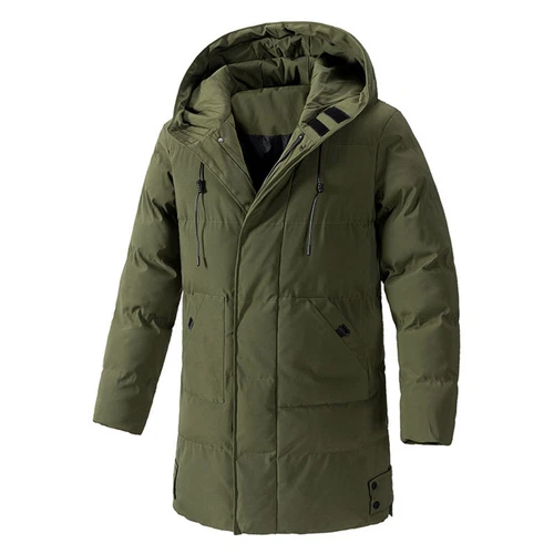 Herren mittellanger Winter warm Business Kapuze wattiert Mantel Parka Jacke Taschen - Bild 2 von 13