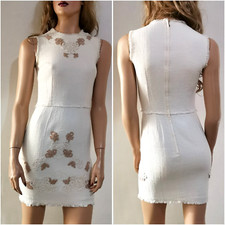 🆓US🛃  Dolce&Gabbana Floral lace trimmed ivory beige tweed dress IT 38 XS