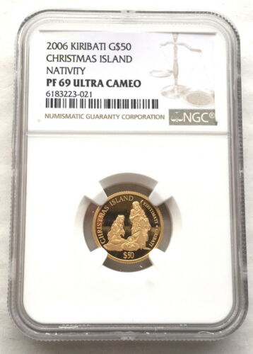 Moneda de oro Kiribati 2006 Natividad 50 dólares NGC PF69, prueba - Imagen 1 de 2