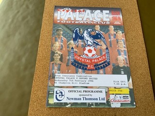 Crystal Palace v Oxford United reserves football combination 1995 1996