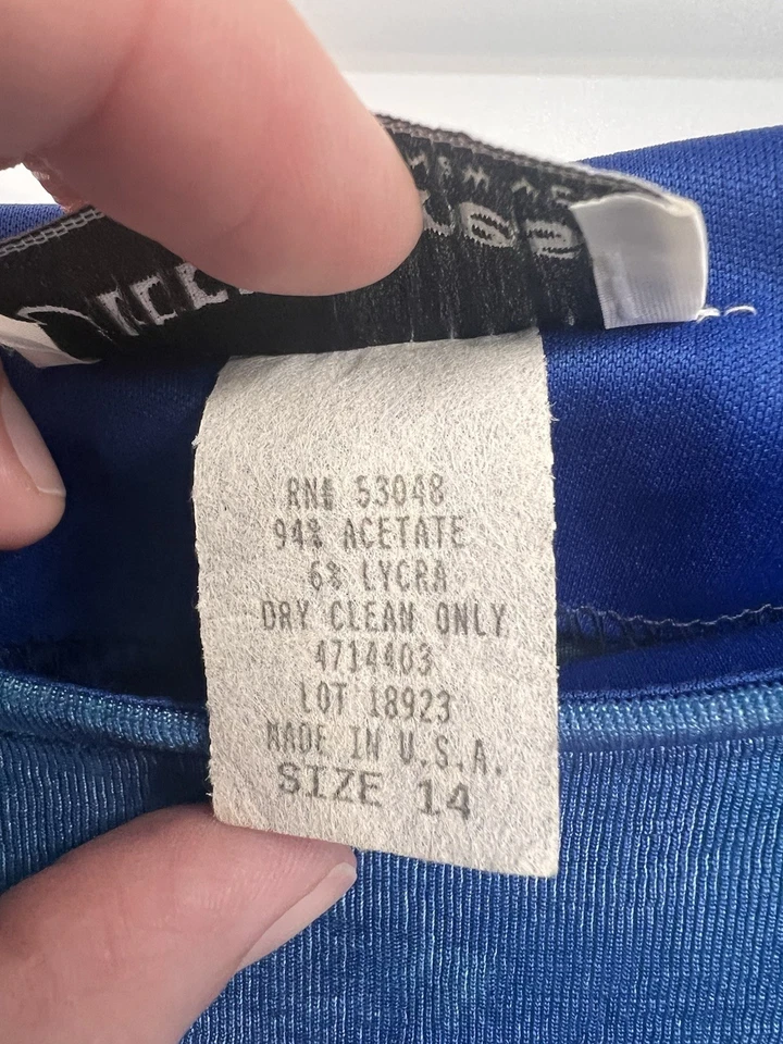 Maxi Vestido Columna Cuello Cuadrado Vintage Años 90 Azul Tie Dye Look Jersey Talla 14 Y2K Foto 4 de 4