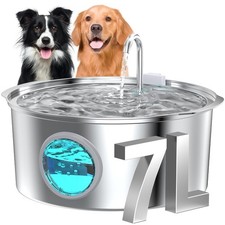 Dog Water Fountain for Large Dogs: 7L/236oz/1.8G Dog Fountain Stainless Steel...