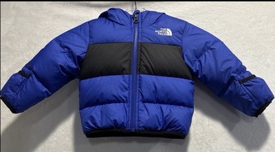 The North Face Infant Puffer Down 550 Jacket Hood Fleece Lined Blue Black 6-12M