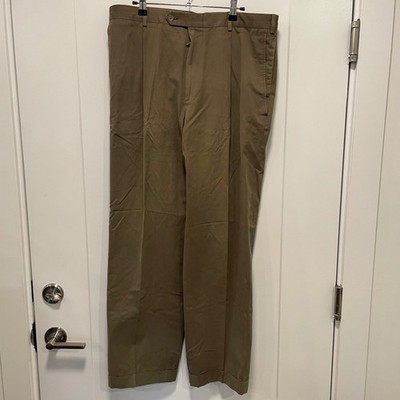 Ermenegildo Zegna Soft Pleated Cotton Trousers Olive Brown Cuffed Pants 36x30