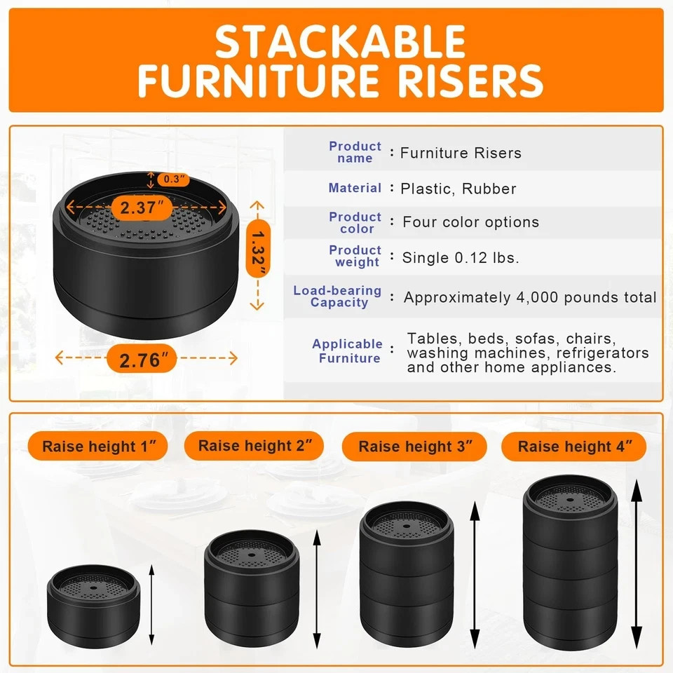 Furniture Risers Bed Risers Heavy Duty 1 inch 2 inch 3 inch 4 inch ...