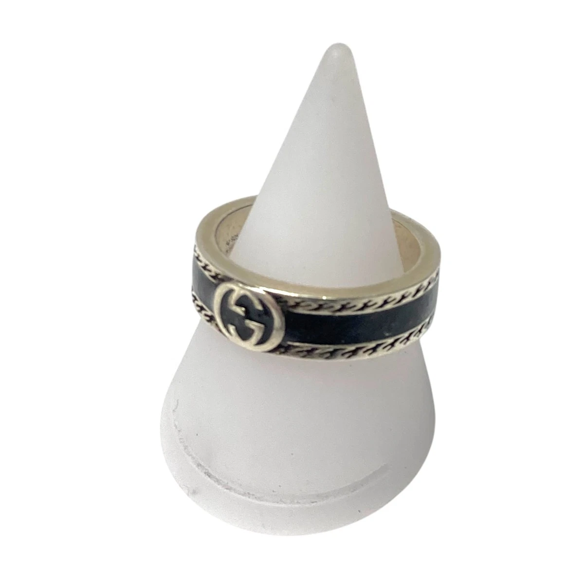 Bague Gucci imbriquée argent noir US7,5   Authentique   Bijoux de luxe