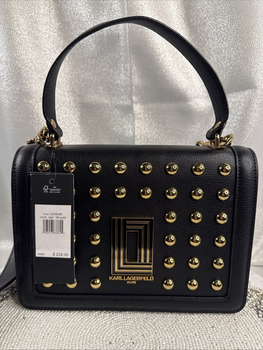 Karl Lagerfeld Black Gold Studded Crossbody Bag Purse NWT | eBay