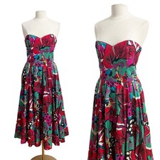 1980s Victor Costa Dress / Floral Day Dress / Fit And Flare / Size Large