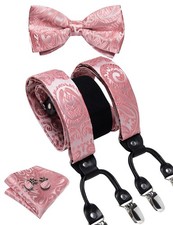 Blush Pink Suspenders for Men Paisley Silk Bow Tie and Suspender Set Elastic ...