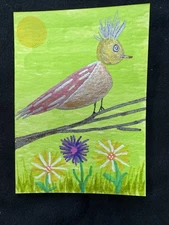 ACEO Original Mixed Media Mini Painting Of A Funny Bird