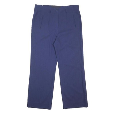 ESCADA Damen Hose Wolle blau locker gerades Bein W36 L30 Büro Smart