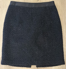 NWT Milly New York Combo Pencil Skirt 8 Black Wool Silk Tweed Metallic Textured