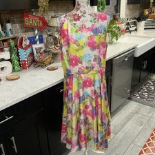 Talbots Floral Dress Feminine Size 14 Lined Sleeveless Colorful A Line Occasion