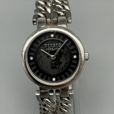 Versus Versace VSPGR1018 Womens Watch 30mm Black Dial Stainless New Battery 7.5"