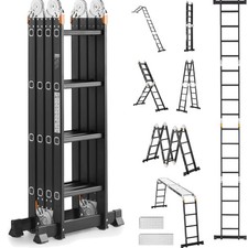 Multi-Purpose Folding Ladder, 7-in-1 Tall Extension Step Ladder, A Frame 4 St...