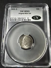 1955 S CAC MS65 Silver 90% Roosevelt Dime 10c Light Toning!