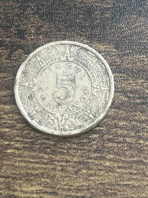 1937 Mexico Mexican 5 Five Centavos Beautiful Old Vintage Actual