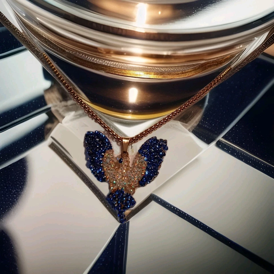 🔥 Pingente de Fênix de Luxo Azul Real e Dourado Colar de Cristal Reversível Feito à Mão - Imagem 2 de 4