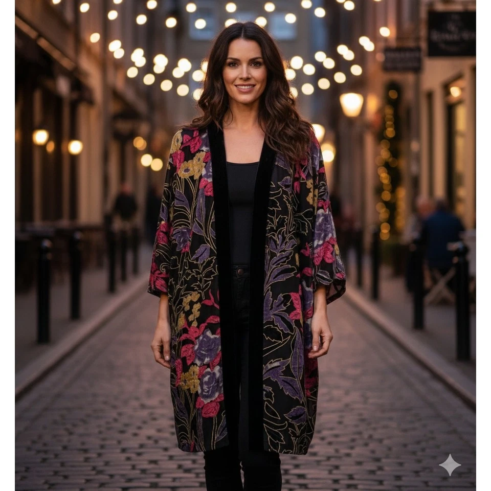 Anthony Richards Women's XXL Whimsigoth Artsy Boho Floral Velvet Burnout Duster - Image 2 of 4