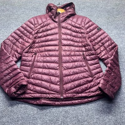 Decathlon Forclaz Womens Down Hooded Puffer Jacket Quilted Burgundy Size XL