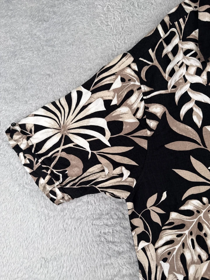 Camisa Cubavera Hombre 2XL XXL Negra Beige Floral Hawaiana 100% Rayón Manga Corta Foto 3 de 4