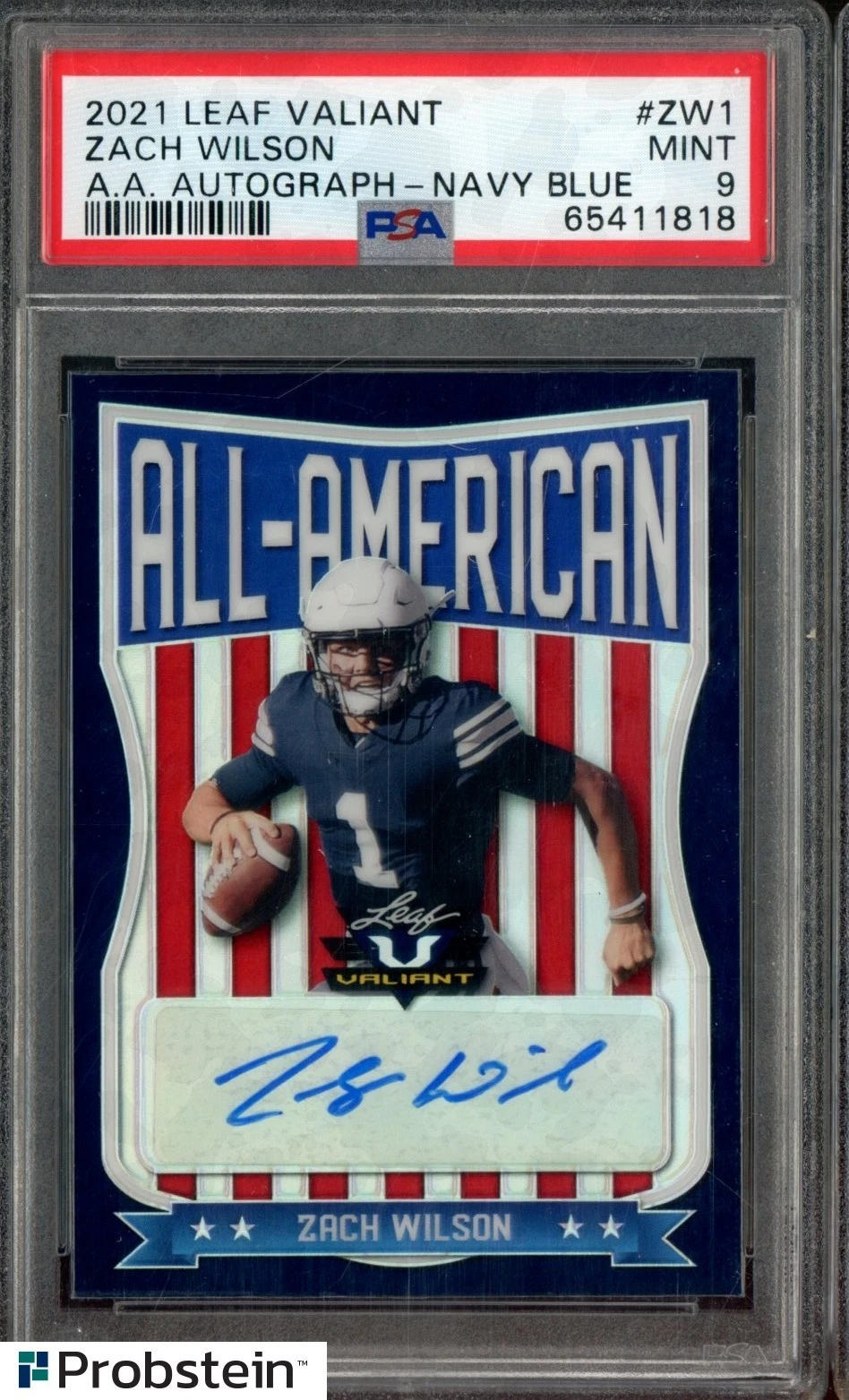 Zach Wilson Leaf Valiant All-American Autographs #ZW1 Navy Blue