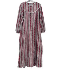 Lanz of Salzburg Nightgown Medium Red White Floral Stripe Cottagecore Victorian