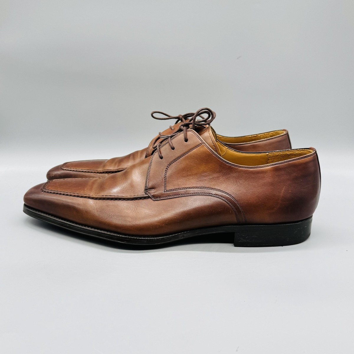 Magnanni Shoes Men 13 Brown Leather Squared Apron Toe Derby  display picture 3