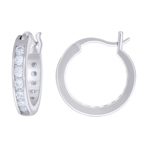 Sterling Silver Channel Set Moissanite Unisex 16mm Hinged Hoop Earrings 1.20 Ct - Picture 2 of 3