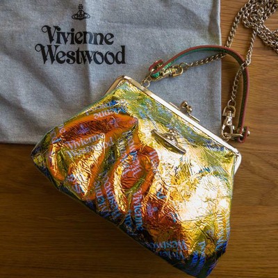 Vivienne Westwood Archive Orb Frame Purse Hand Shoulder Bag Orange Leather