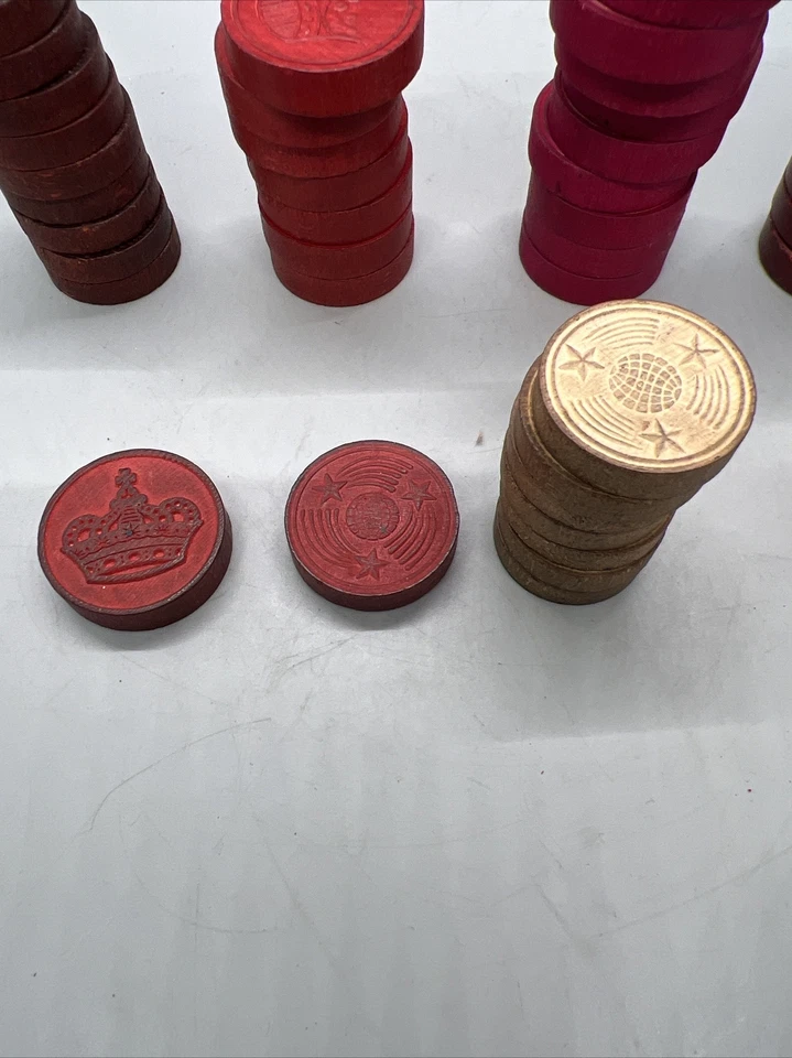 Vintage Empire Comet Wood HALSAM CHECKERS Special Pieces by Building Red White - Image 2 of 4