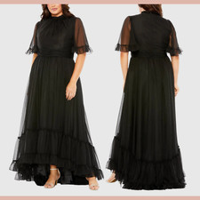 NWT Mac Duggal [ 30W ] 68427 Flutter Sleeve Ruffle Tiered High Low Gown J1328