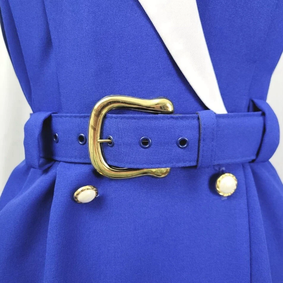 Vestido Blazer Vintage Doble Pecho Talla 8 P Ajuste 6 4 Azul Oficina Powersuit Años 80 Foto 2 de 4