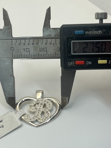 Ciondolo B iniziale corsivo cuore zirconi 1" argento sterling 925 - Foto 5 di 7