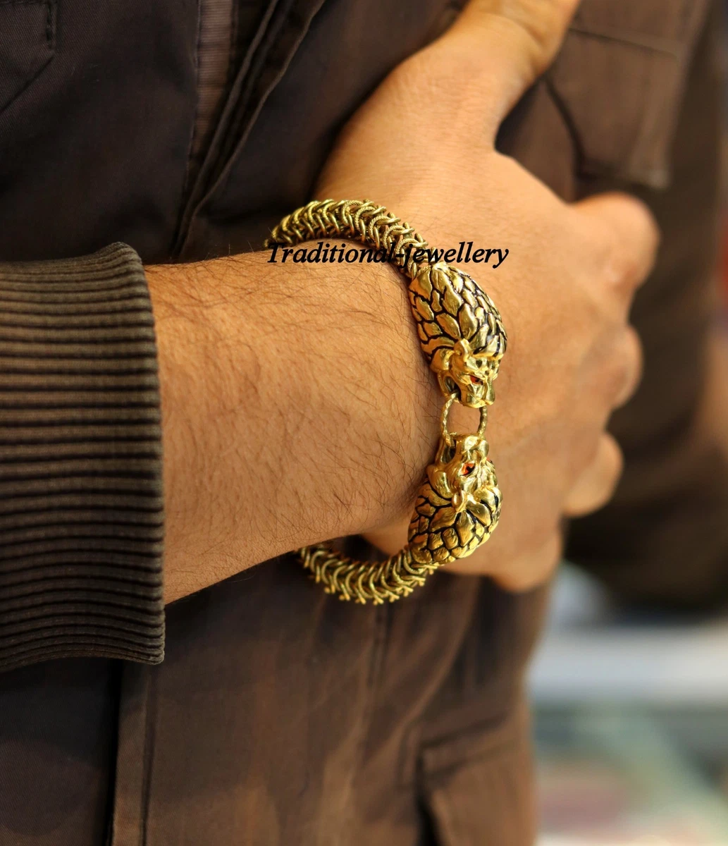 22K GOLD HANDMADE LION BRACELET STYLISH GENUINE LION FACE CHAIN