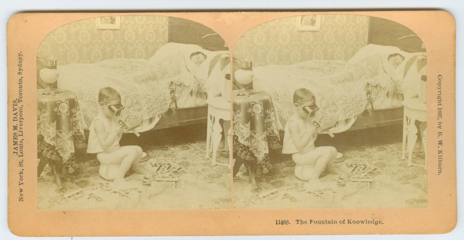 G1459~ Young Boy on Chamber Pot with Stereoscope c.1897 Stereoview – Kilburn