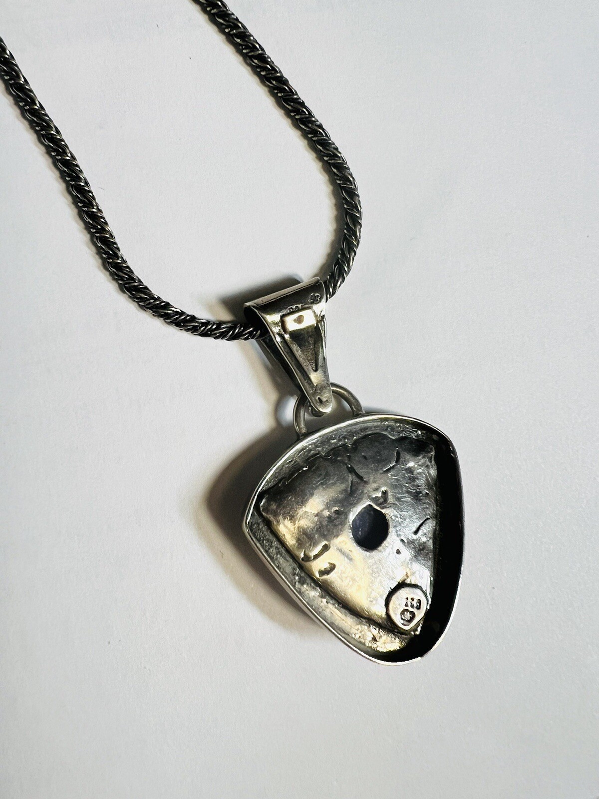 Sterling Silver Triangular pendant with Blue Gems… - image 7