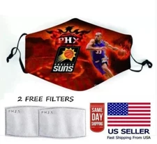 Phoenix Suns Face Mask Adjustable with 2 Filters Washable Unisex Adult Sports N