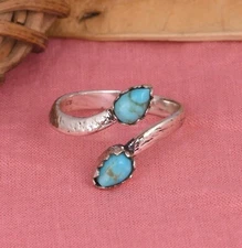 Natural Kingman Turquoise Bypass Ring 925 Sterling Silver Gemstone Boho Rings
