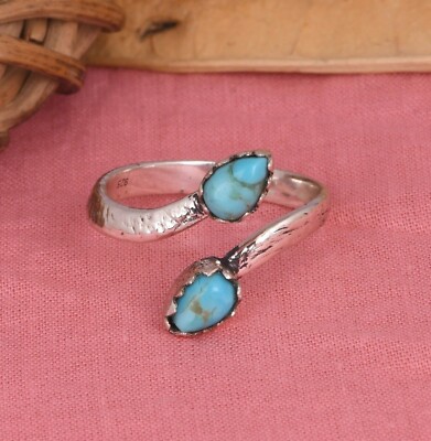 Natural Kingman Turquoise Bypass Ring 925 Sterling Silver Gemstone Boho ...