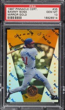 1997 PINNACLE CERTIFIED MIRROR GOLD W/PEEL #35 SAMMY SOSA CUBS PSA 10 GEM MINT