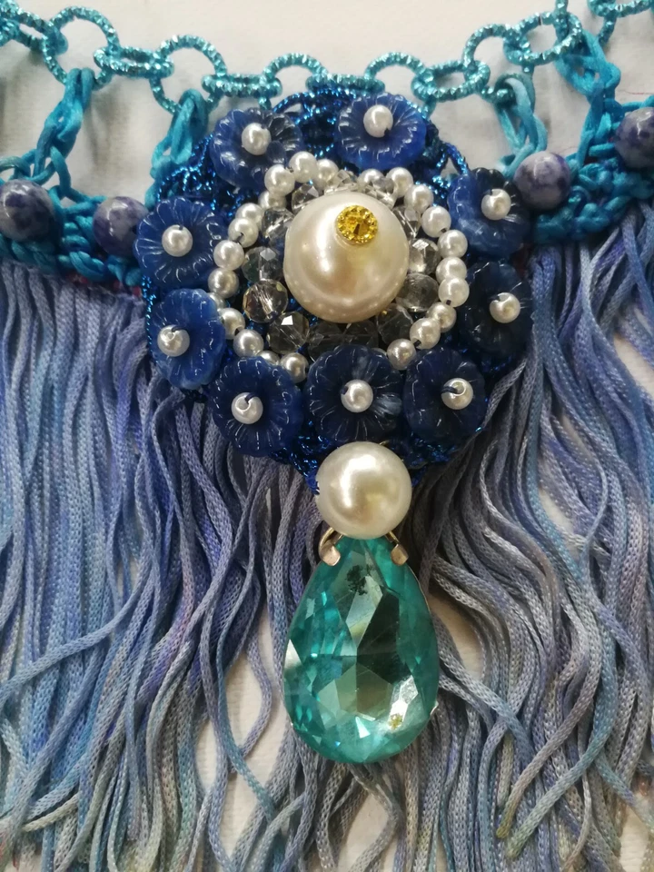 Joyería Mujer Vintage Collar Gargantilla Bordada Lujo Macramé Flecos Cristal Foto 2 de 4