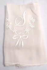 Vintage Scarf Truly Regal hand embroidered monogram "S" Sheer Rayon 17" x 42  
