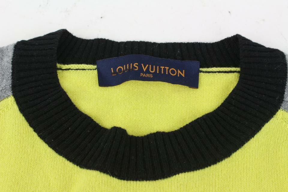 Louis Vuitton Men's Large Grey x Yellow Colour Block Crew