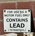 Vintage Contains Lead Porcelain Warning Label Gas Oil Service Station 7”X6 (19C)