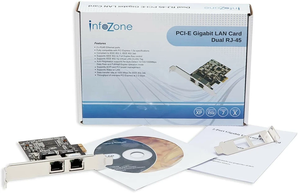 Tarjeta de interfaz de red Syba 2 puertos Gigabit Ethernet PCI-e x1 10/100/1000 Mbps Foto 2 de 4